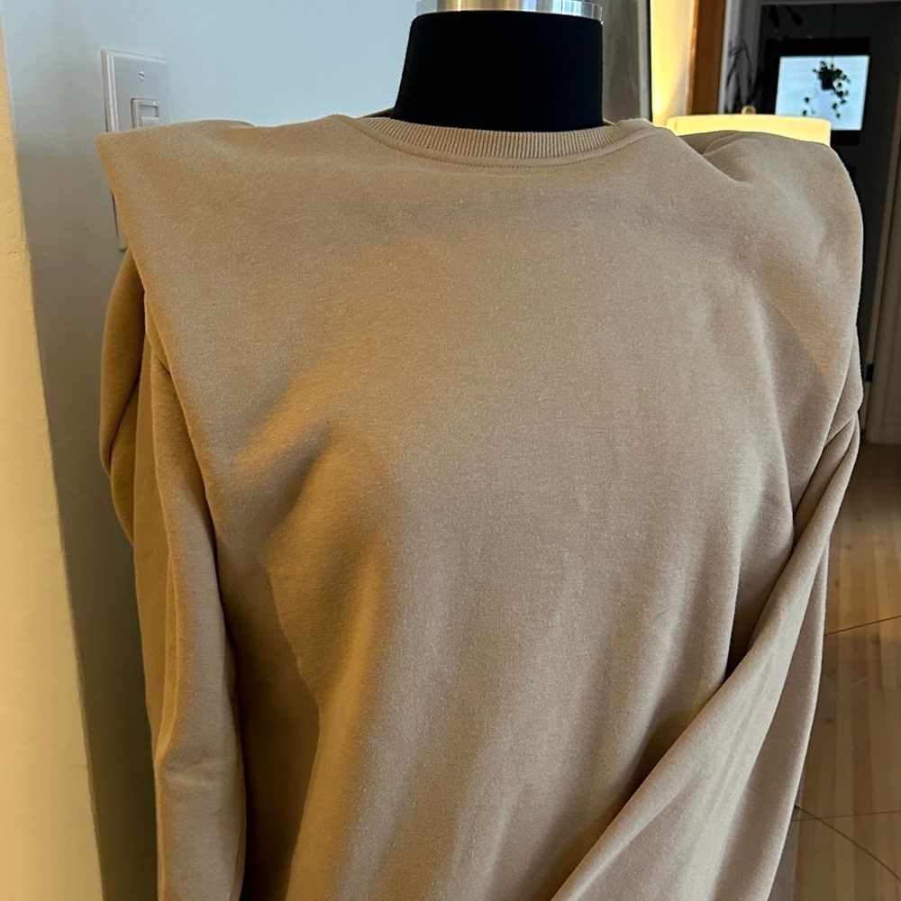 And April Tan Sweater Dress with extended shoulders - Size S/M - Picture 2 of 8